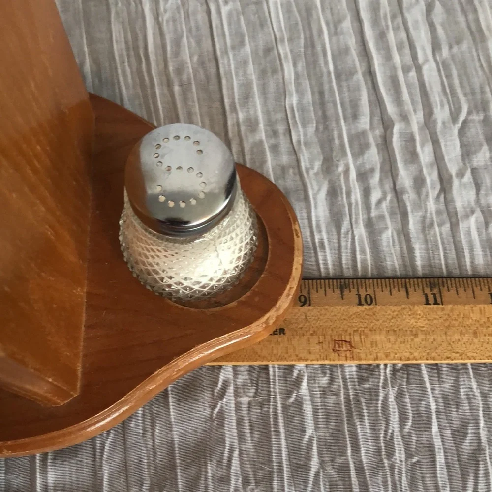 Vintage 1960s Salt & Pepper Shakers Cut Glass Beveled & Pfalzgraff napkin holder